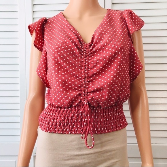 MONTEAU Coral White Polka Dot Crop Top Size Small - Picture 1 of 8